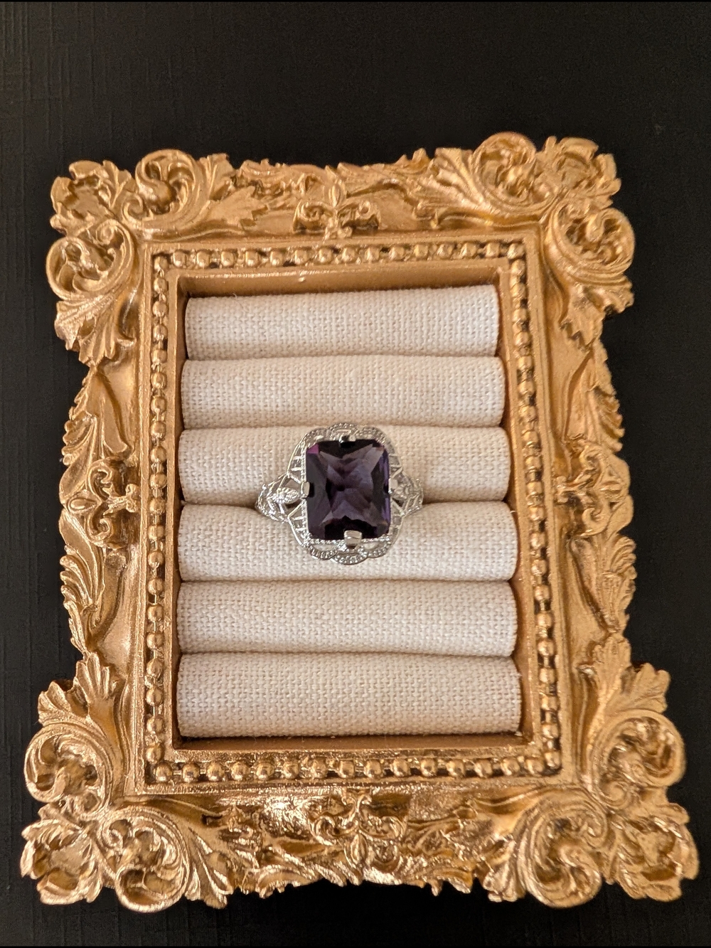 Gothic Style .925 Silver Ring with Purple Glass Gem - Picture 6 of 12